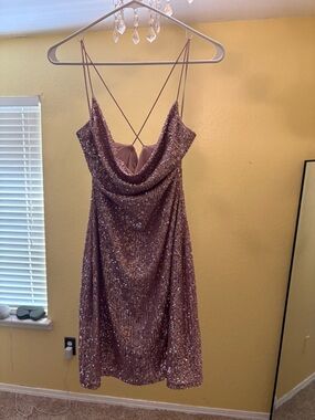 Windsor Dusty Rose Sequin Cowl Back Strapless Dress
